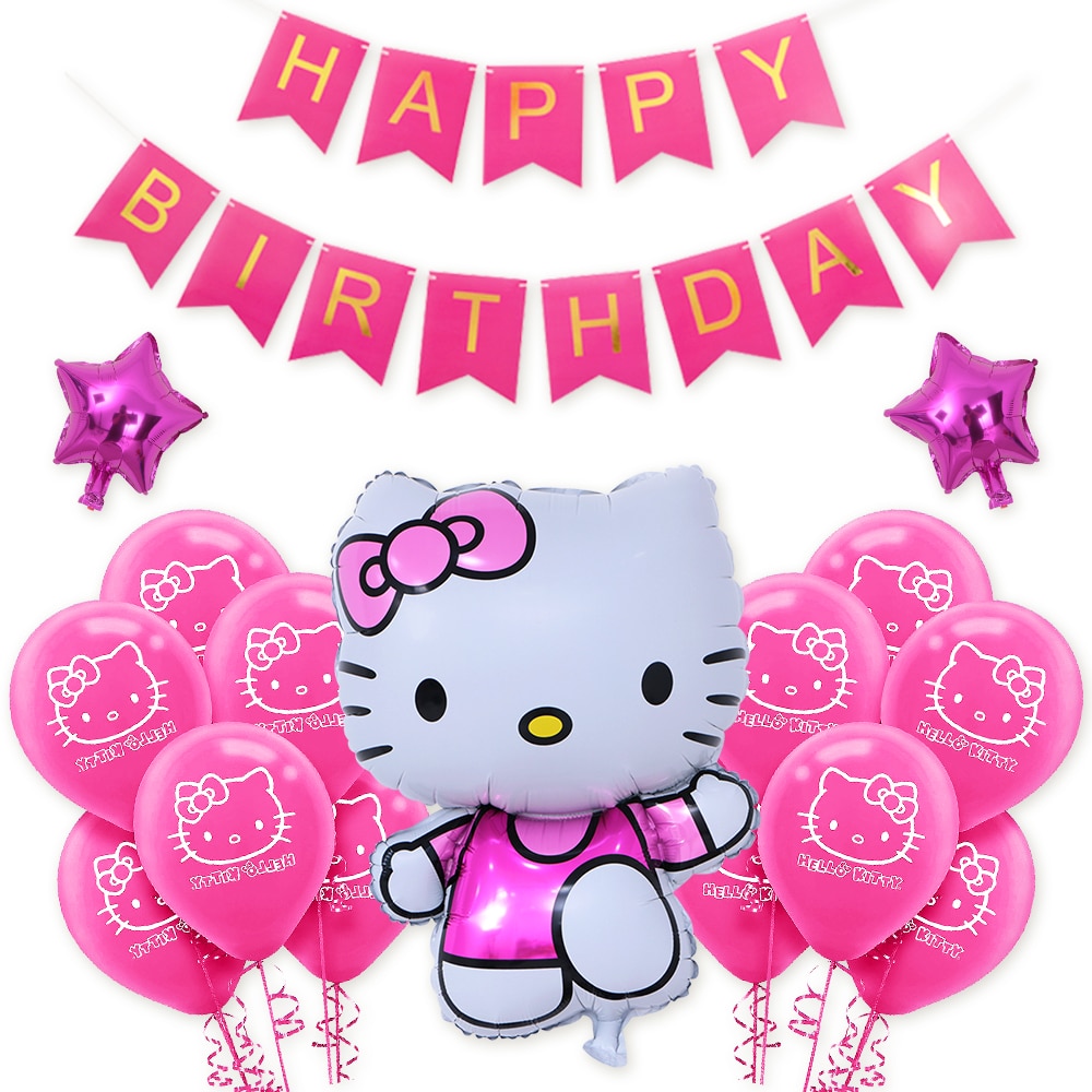 1set Pink Unicorn Color Happy Birthday Letter Hello Kitty Balloons