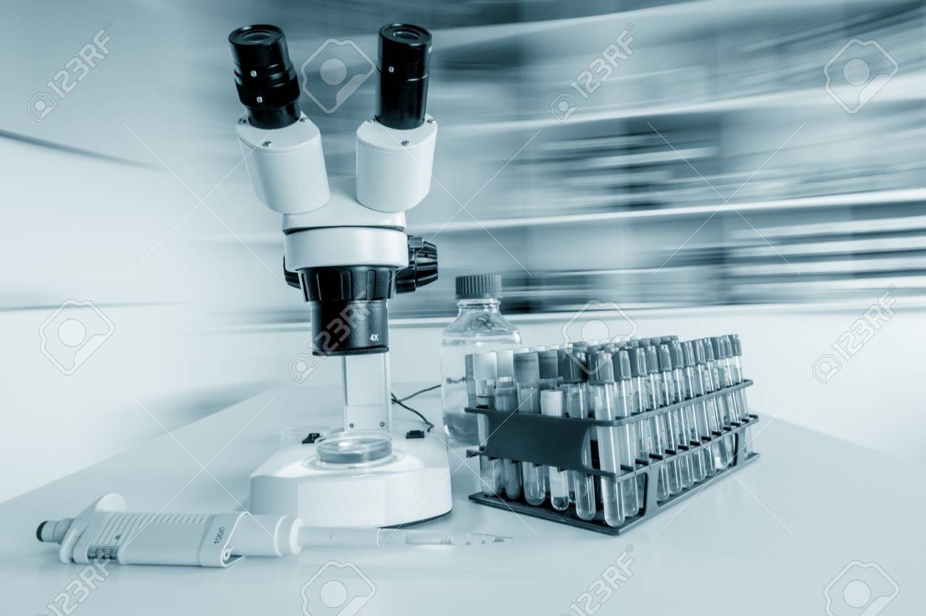 Laboratory Microscope With Blurred Background Stock Photo Picture