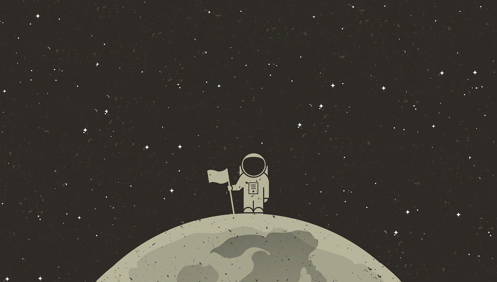 HD Wallpaper White Astronaut Holding Flag On Outer Space Simple