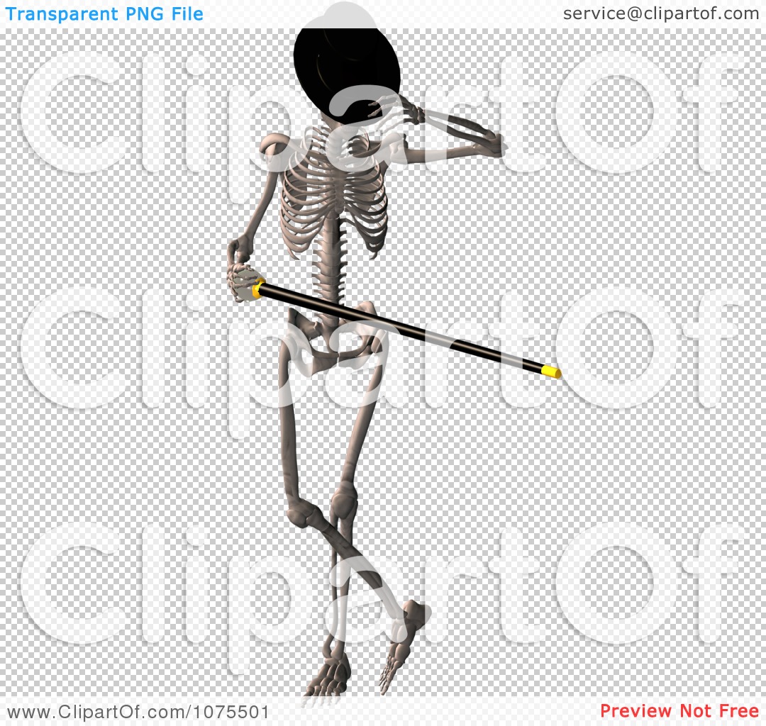Clipart 3d Skeleton Wearing A Top Hat And Dancing With A Cane 2