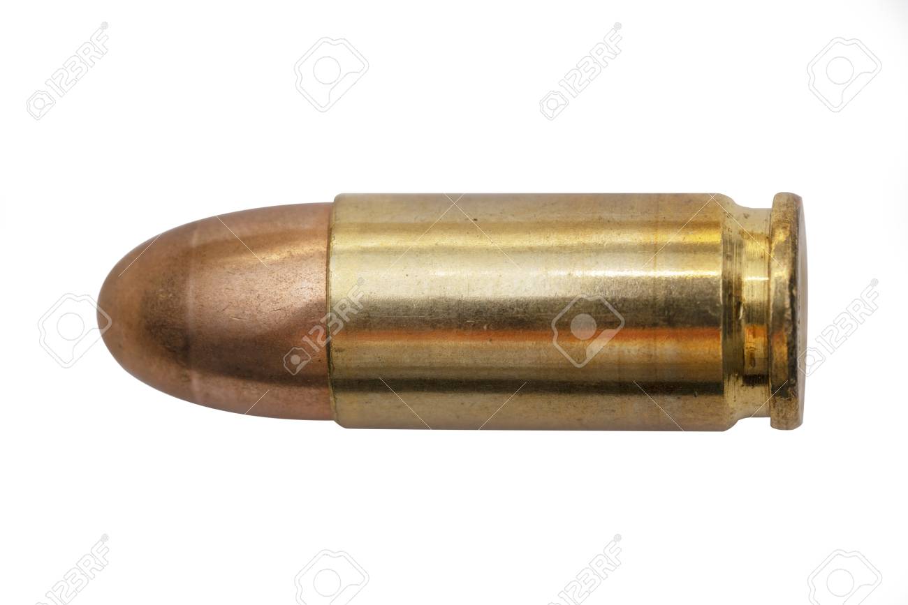 Close Up 9mm Bullet On White Background Stock Photo Picture And