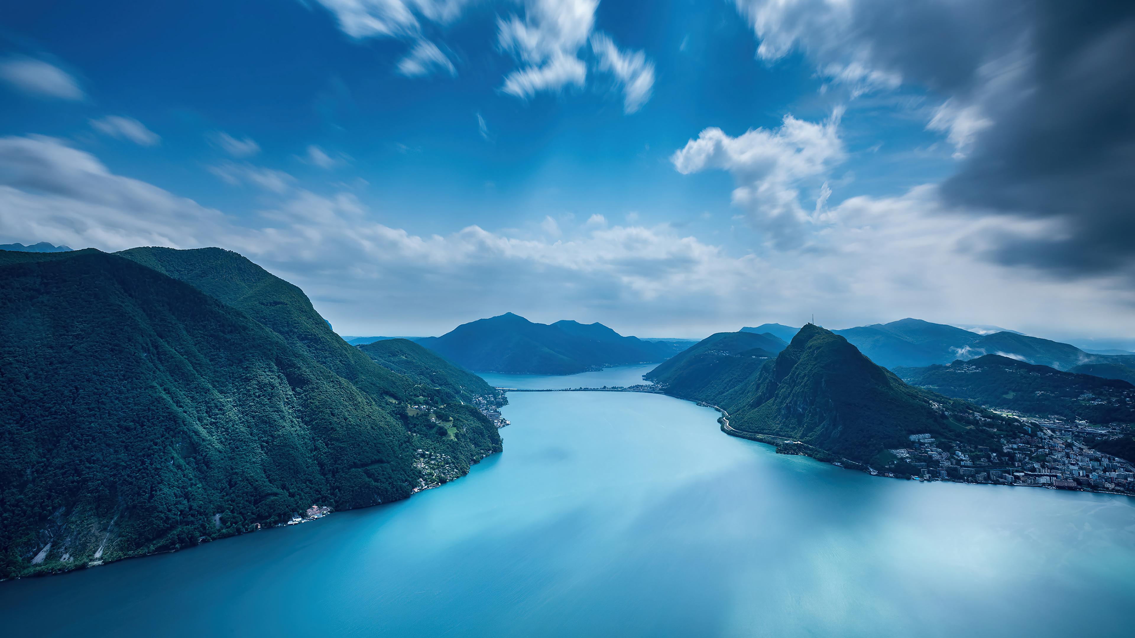Lake Lugano Switzerland Mountain Scenery Wallpaper 4k HD Pc 8110g