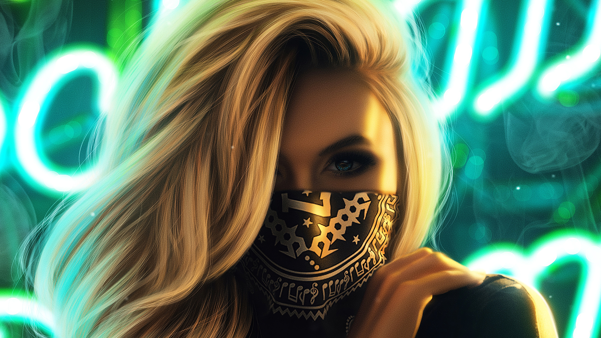 Blonde Girl Face Mask 4k Laptop Full HD 1080p Wallpaper Image