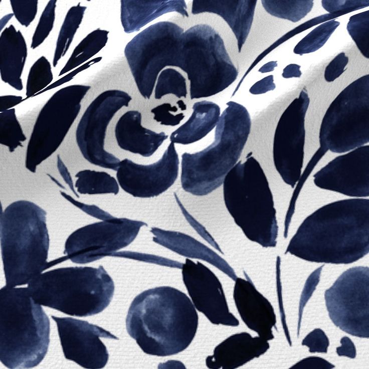 Navy Floral Fabric Wallpaper
