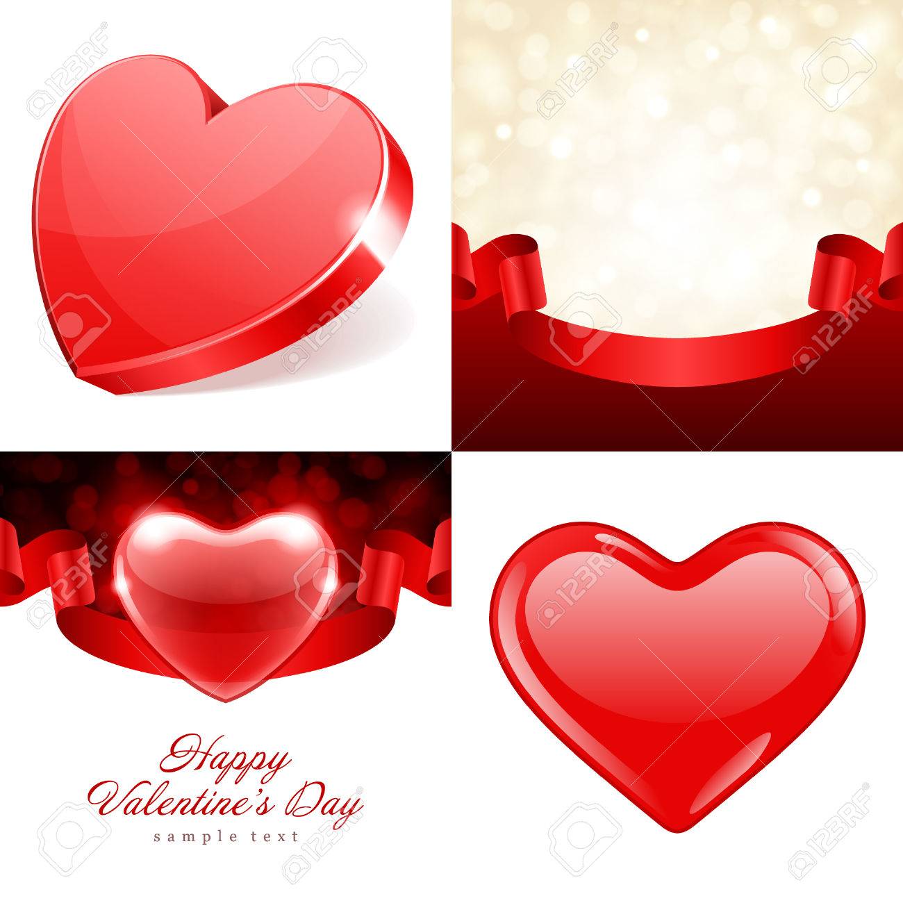 Set Of Happy Valentines Day Background With Hearts Design