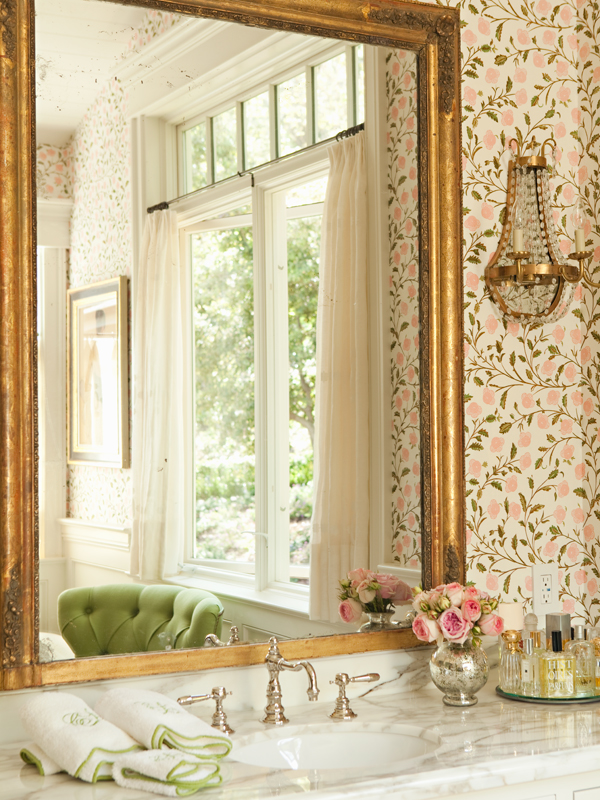 The Floral Wallpaper And Tufted Chair Make This Space Feel Ultra