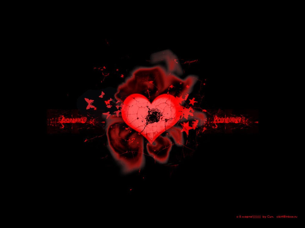 Red Heart On Black Background Wallpaper