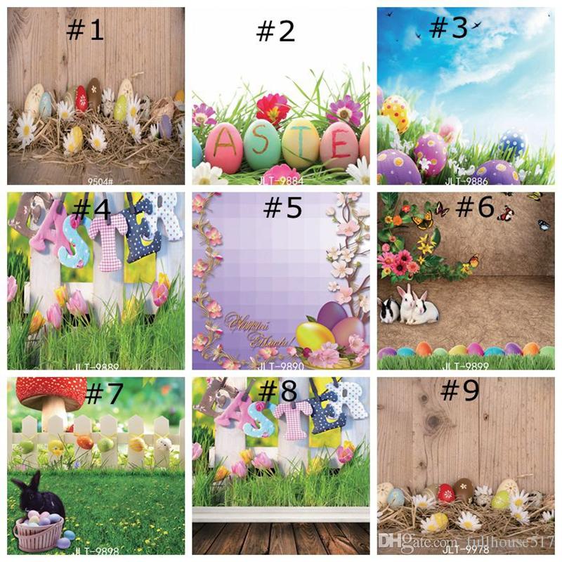 Happy Easter Photography Backdrops Natural Grass Green Flowers