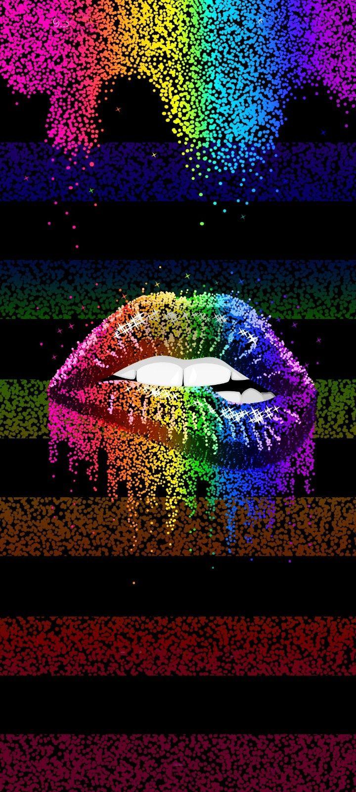 Starry Rainbow Lips Love Wallpaper Background Pink