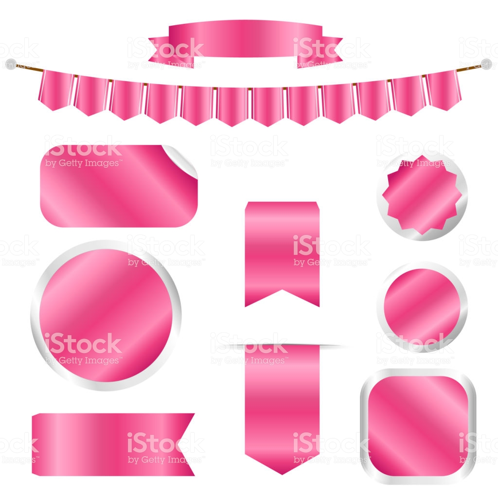 Pink Ribbons And Labels Set Isolated On White Background Vector