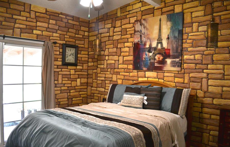 Faux Fake Stone Wallpaper Looks Bad Cheap Ugly Master Bedroom Mesa