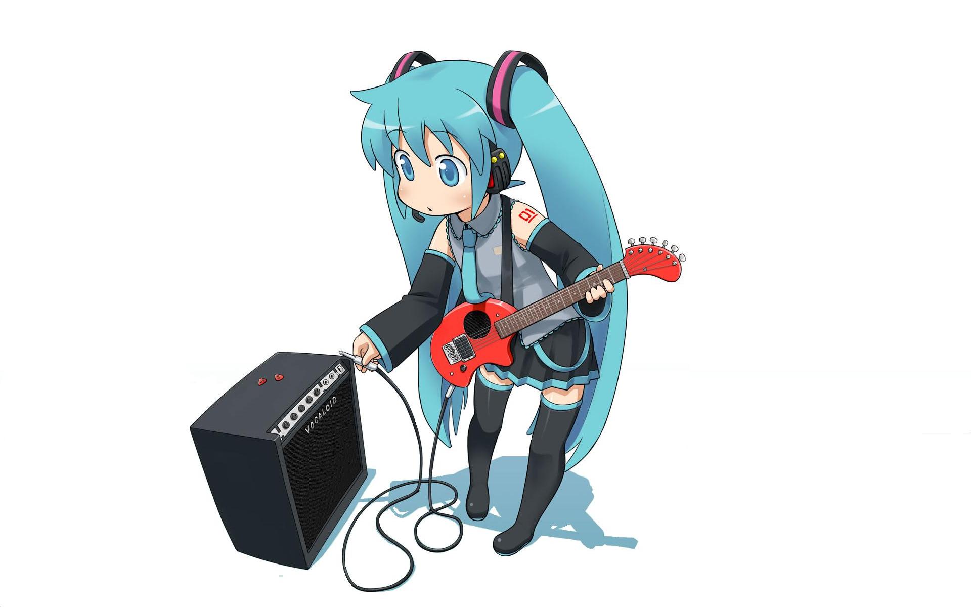 Vocaloid Hatsune Miku Pigtails Guitars Twintails Anime Simple