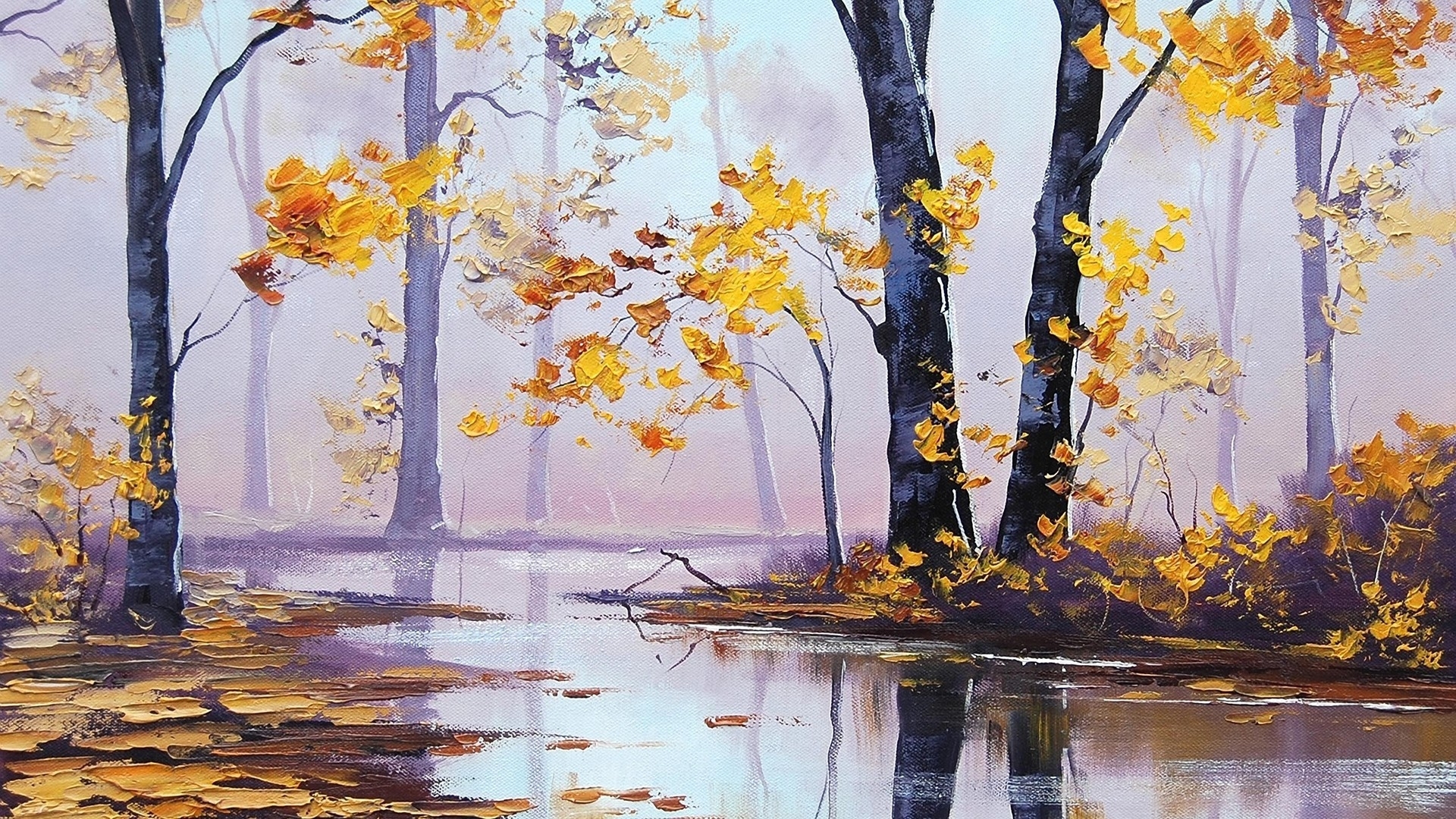Autumn Scenery Oil Painting Desktop Pc And Mac Wallpaper