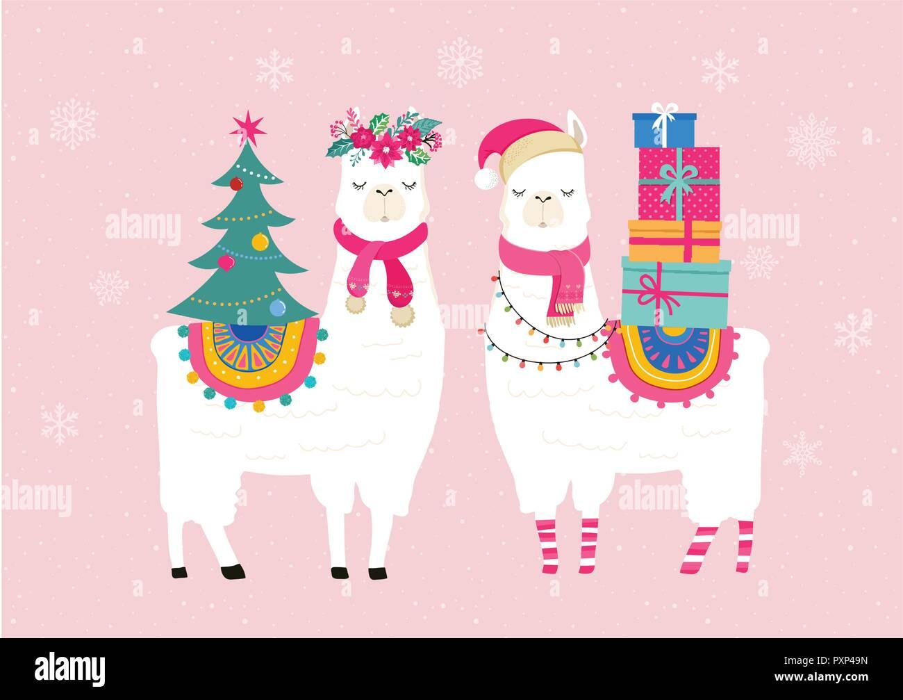Llama Winter Illustration Cute Design For Nursery Poster Merry