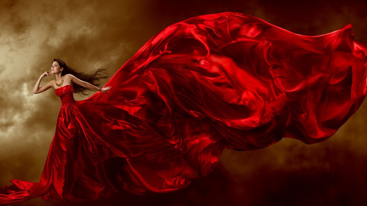 Lady In Red Wallpaper Stock Photos