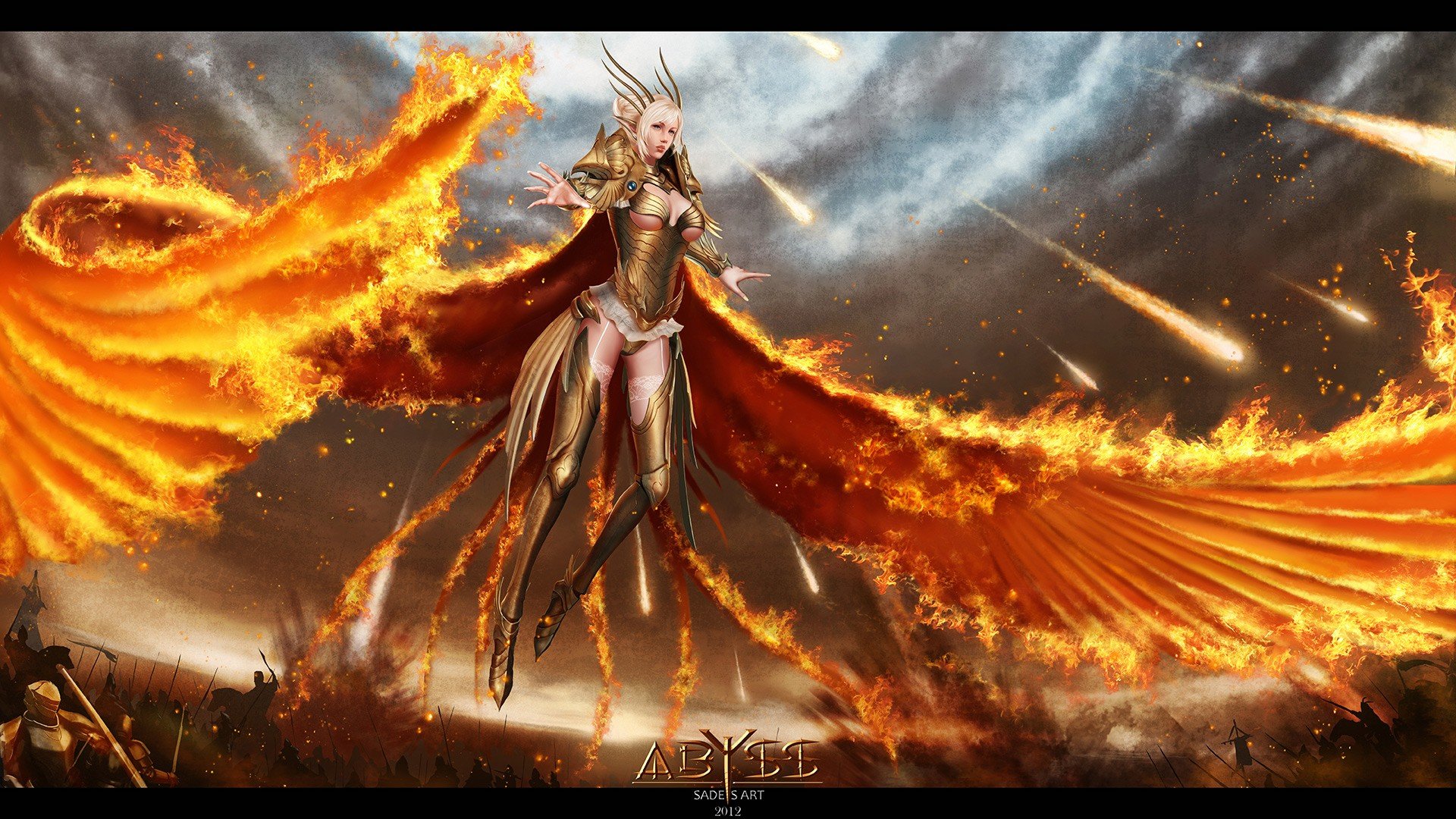 Flames Wings Fire Fantasy Art Battles Warriors Wallpaper Background