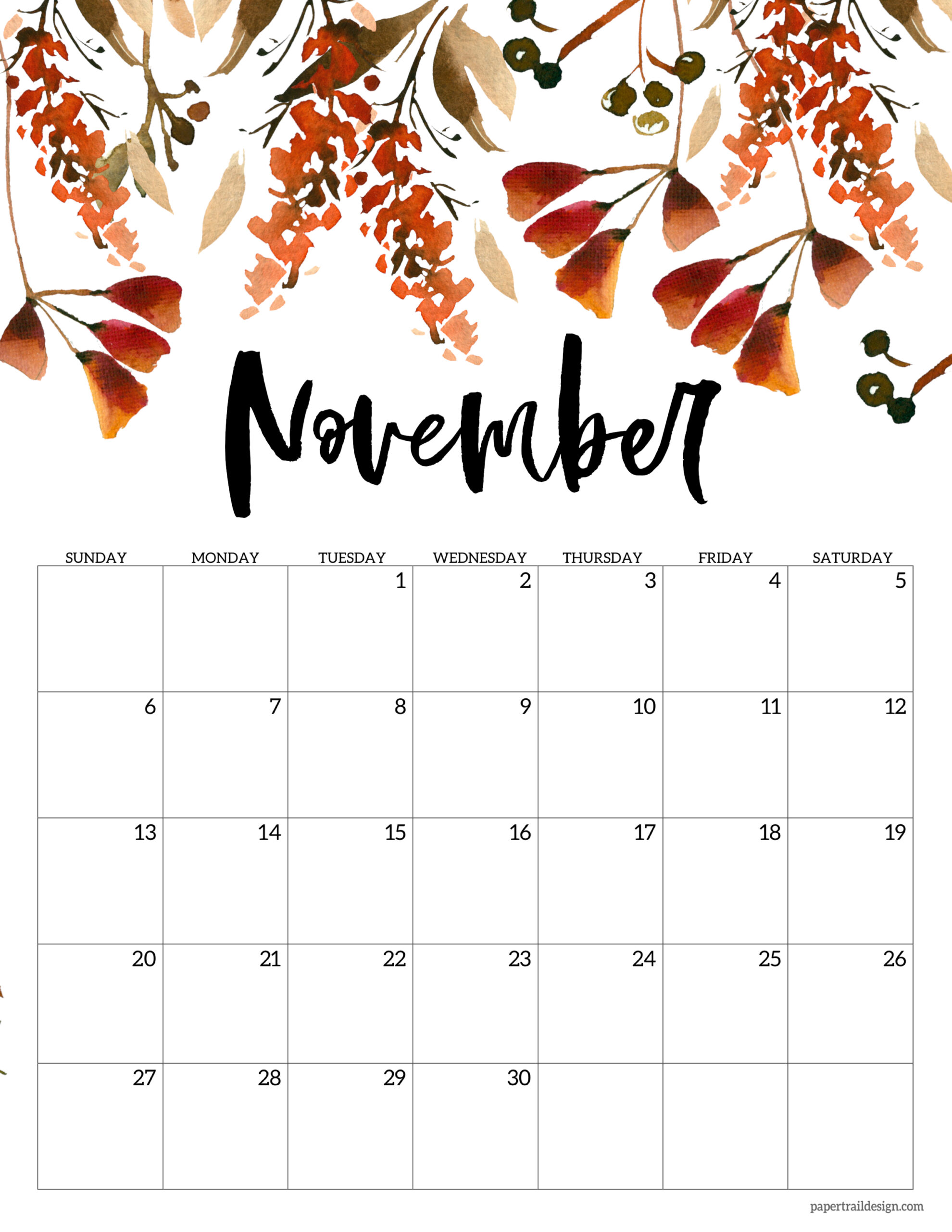 November 2024 calendar wallpaper with a floral design