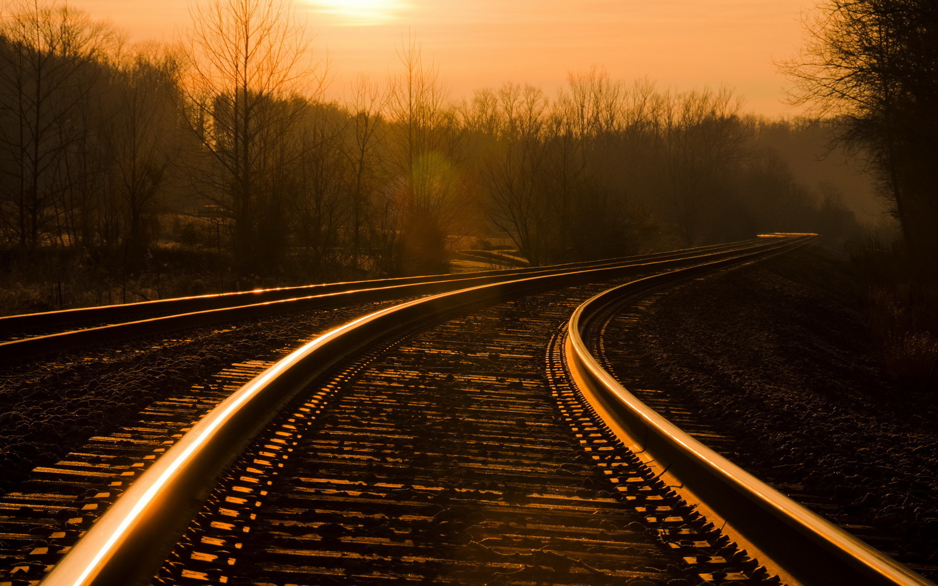 Railway Railroad Tracks Mood Landscapes Sunset Sunrise Sky