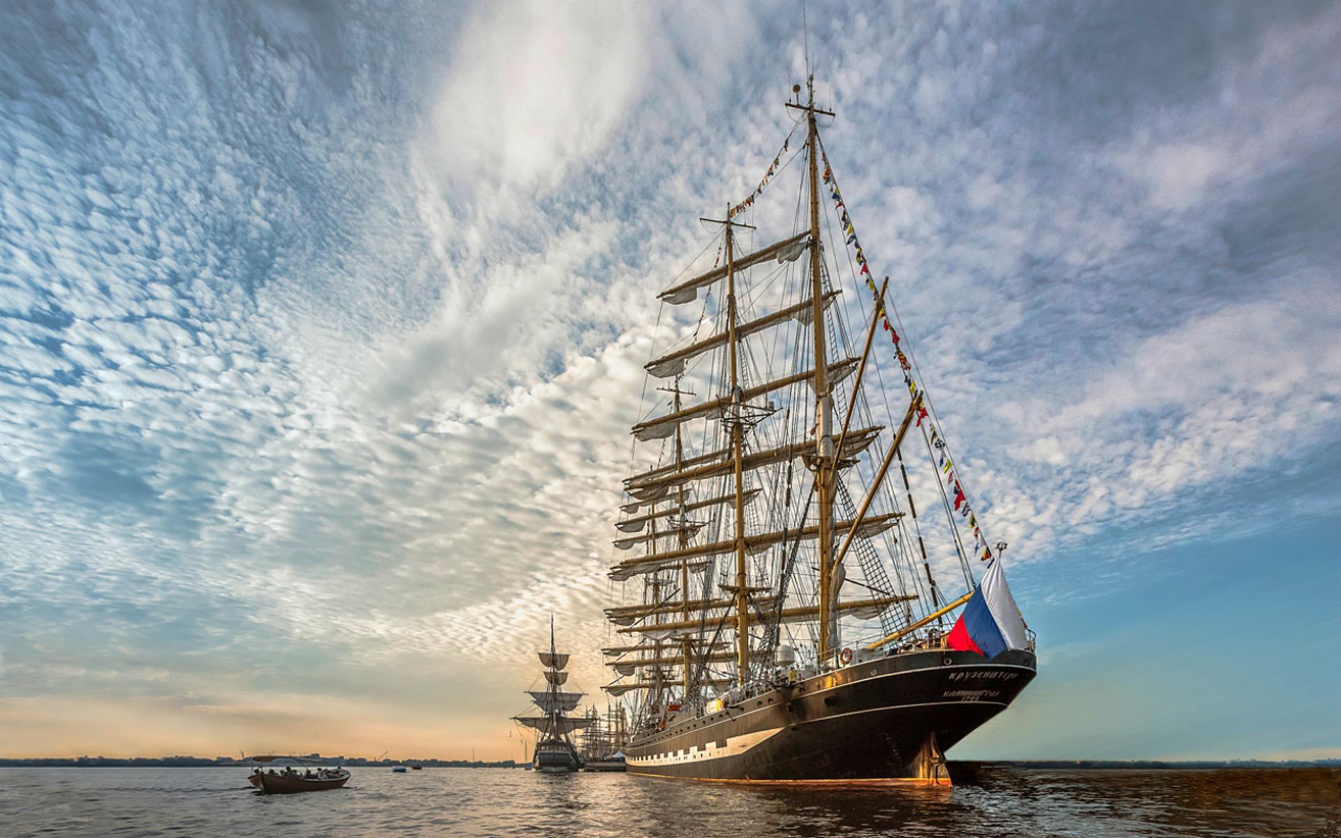 Tall Ship With Russian Flag High Quality And Resolution
