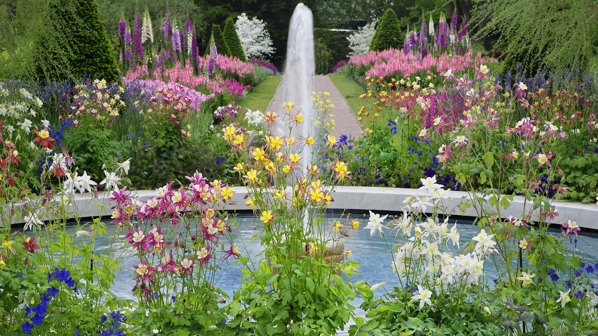 Flower Garden Fountain HD Desktop Background Wallpaper Gallery