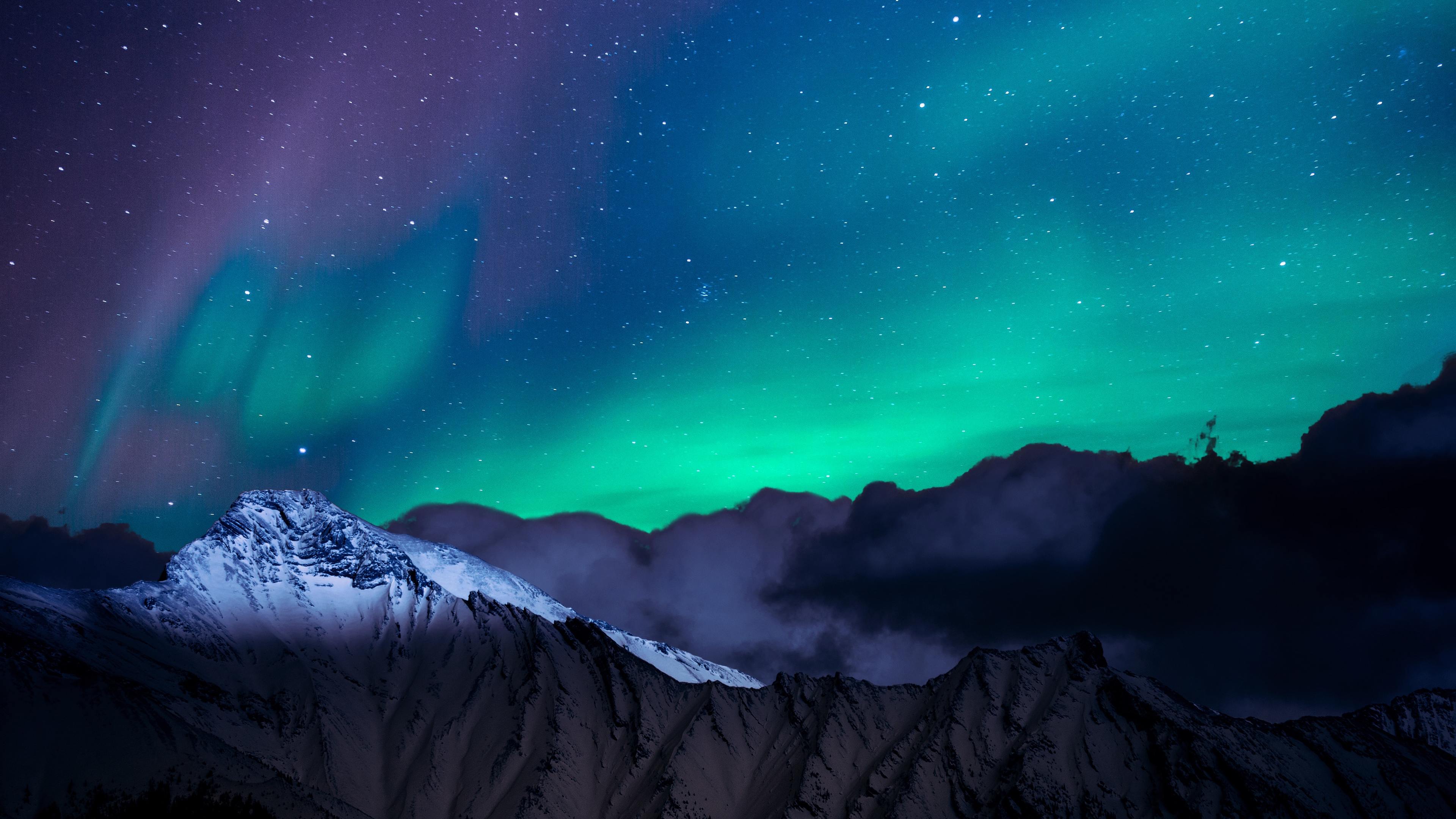 Northern Lights Night Sky Mountains Landscape 4k Wallpaper HD