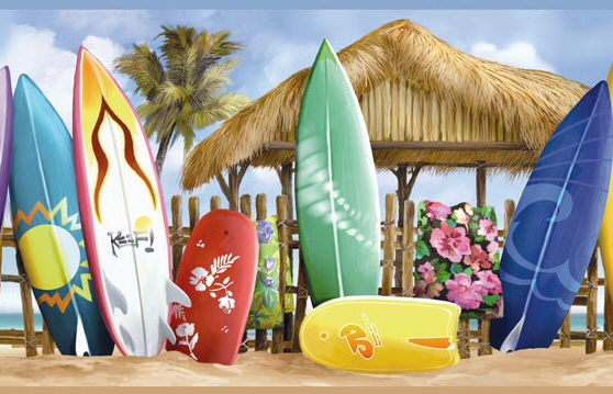 Surfside Beach Surfboard Wallpaper Border