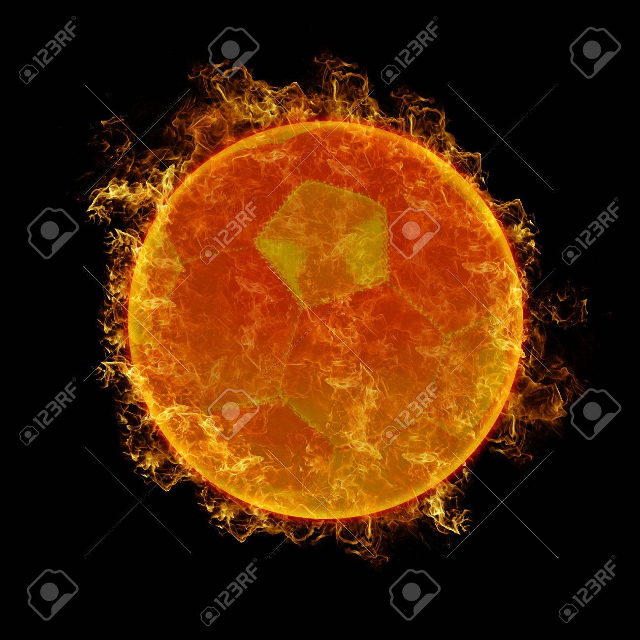 Soccer Ball On A Black Fire Background Stock Photo Picture And
