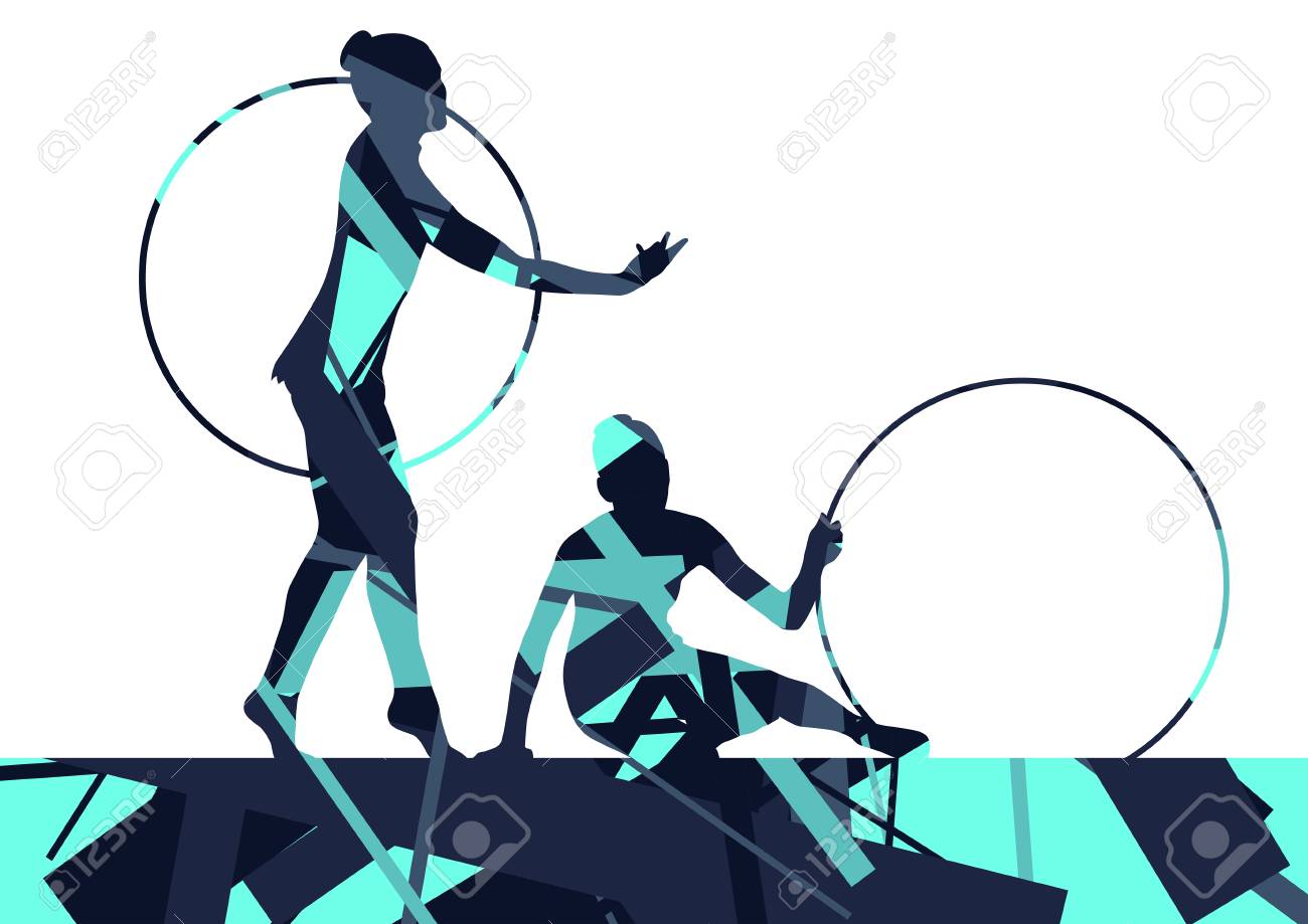 Girl Calisthenics Sport Gymnast Silhouette With Spinning Ring