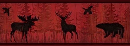 Moose And Bear Wallpaper Border Tll01601b Red Black Rustic Lodge