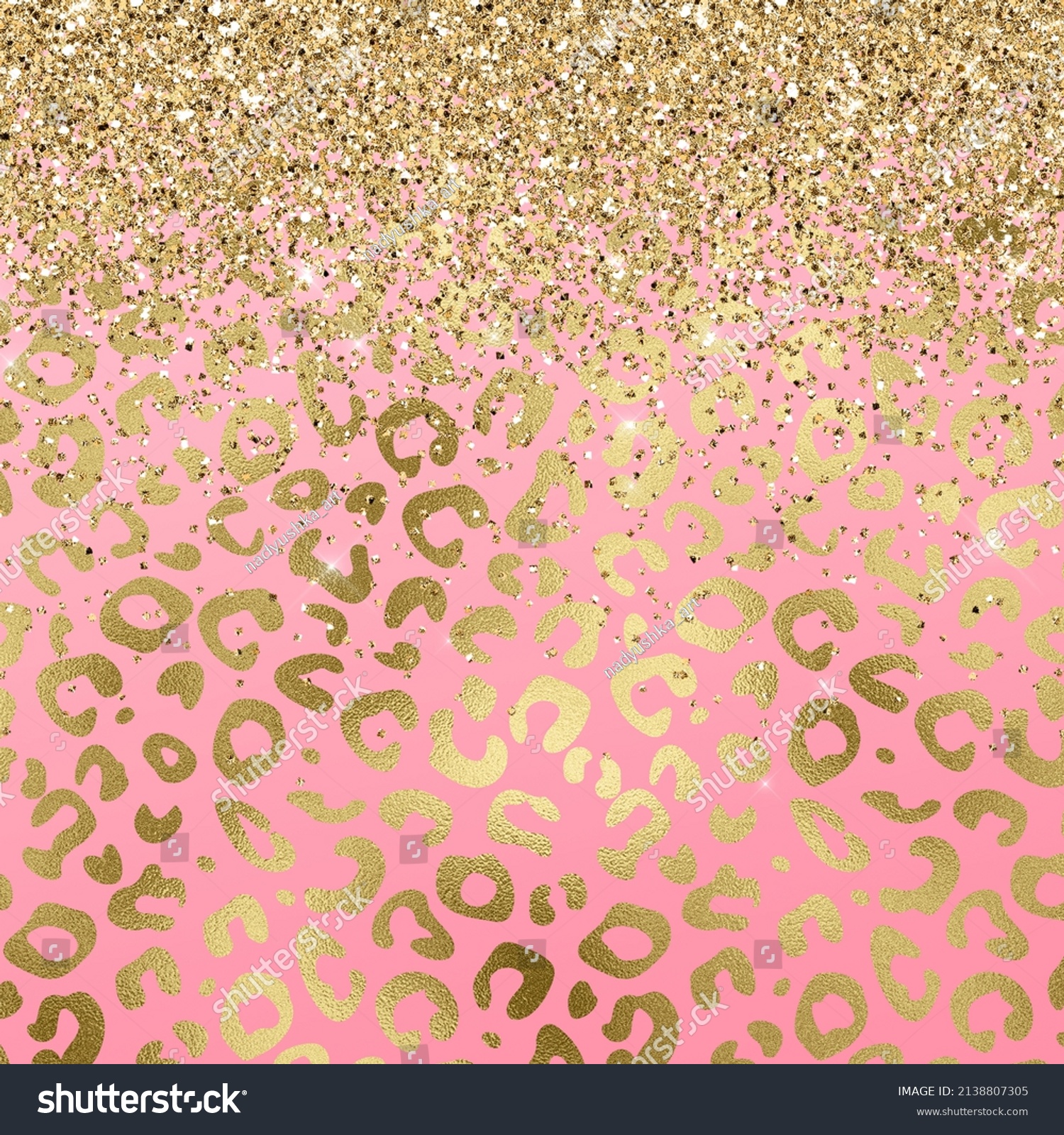 Pink and Gold Glitter Leopard Print Wallpaper