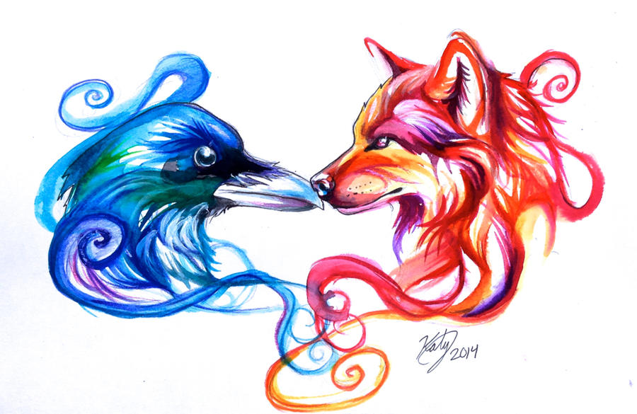 Ice Raven And Fire Wolf Tattoo By Katylipscomb D7p21yc Full Wallpaper