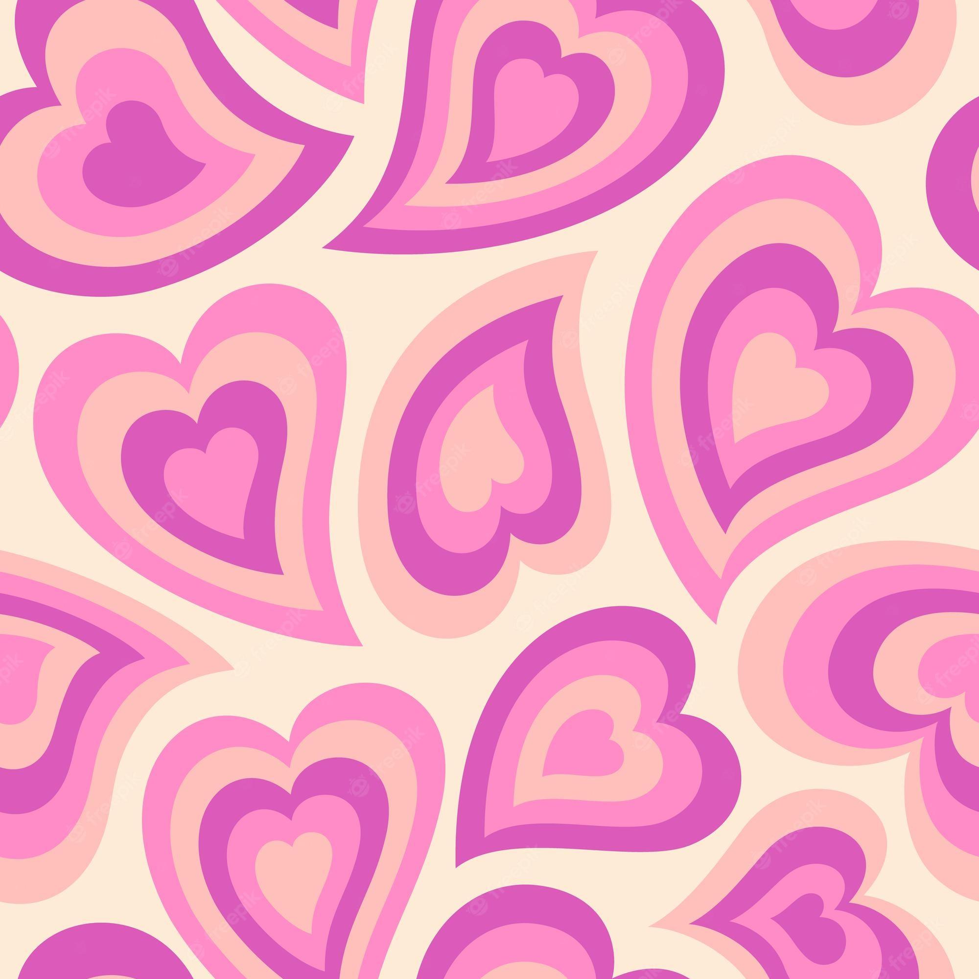 Premium Vector Groovy Hearts Seamless Pattern Psychedelic