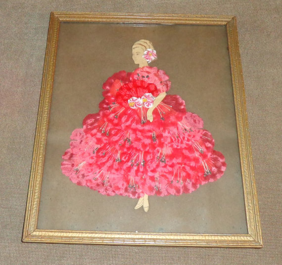 Vintage Ribbon Art Victorian Lady Paper Doll In Pink Original Frame