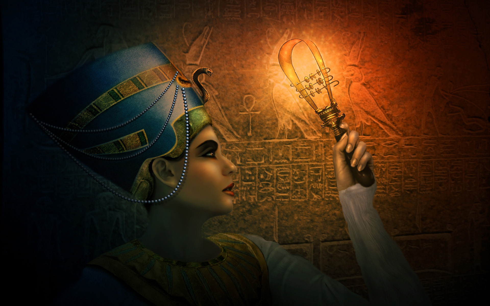 Egypt Pyramid Nefertiti Queen Sistrum Art Torch