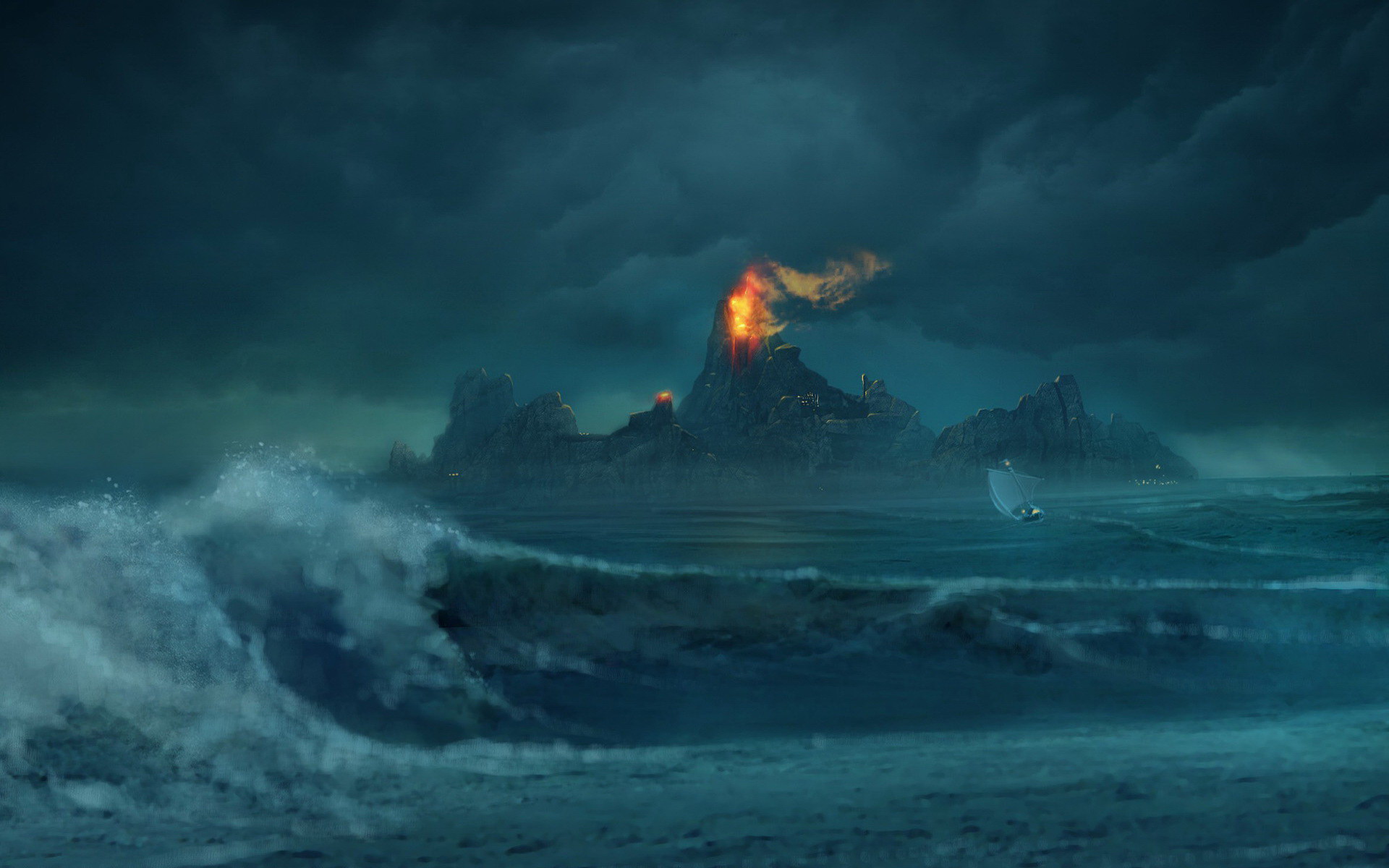Volcano Paper Supplier Stormy Sea Photo Middle