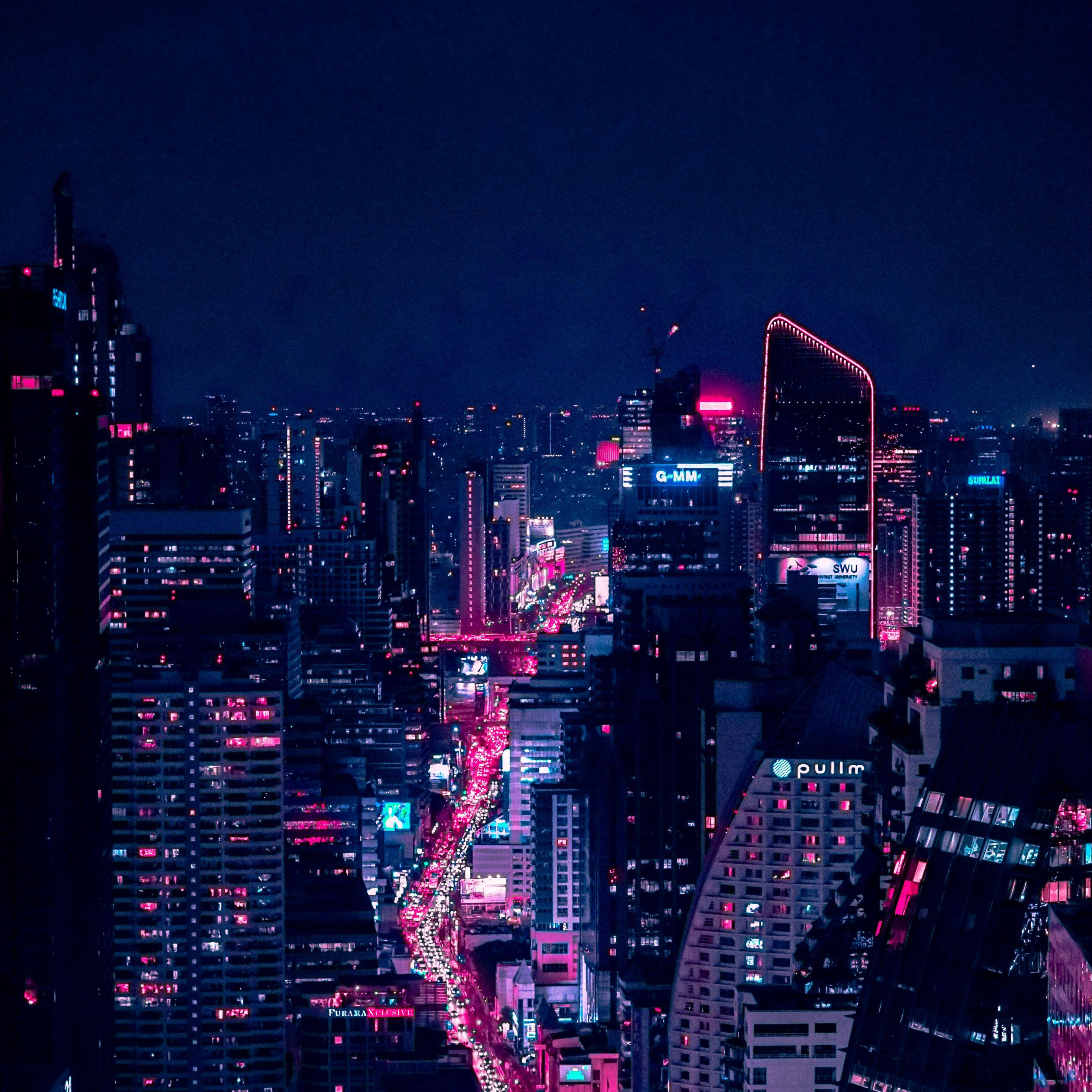 Download wallpaper 2780x2780 night city city lights aerial view