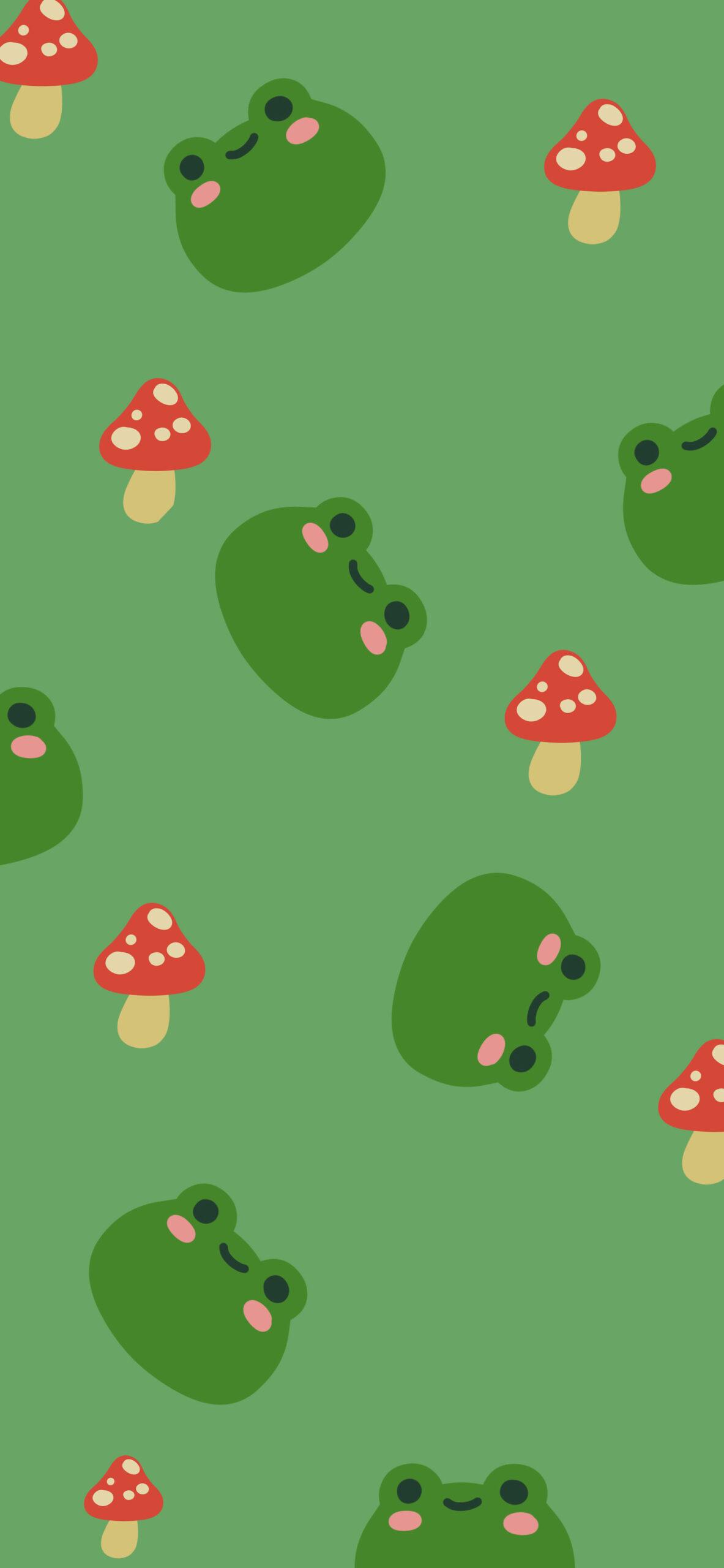 Kawaii Frog Mushroom Green Wallpaper Cute