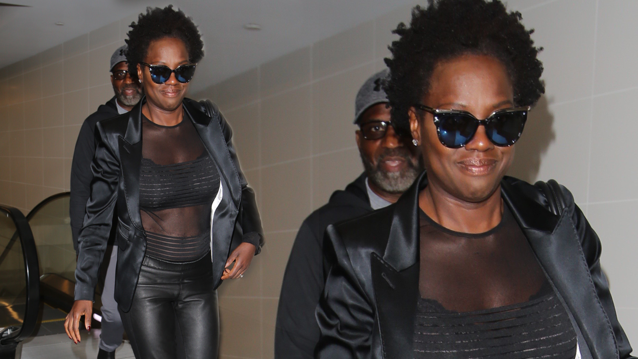 Viola Davis Rocks Sheer Top and Black Bra While at the Airport