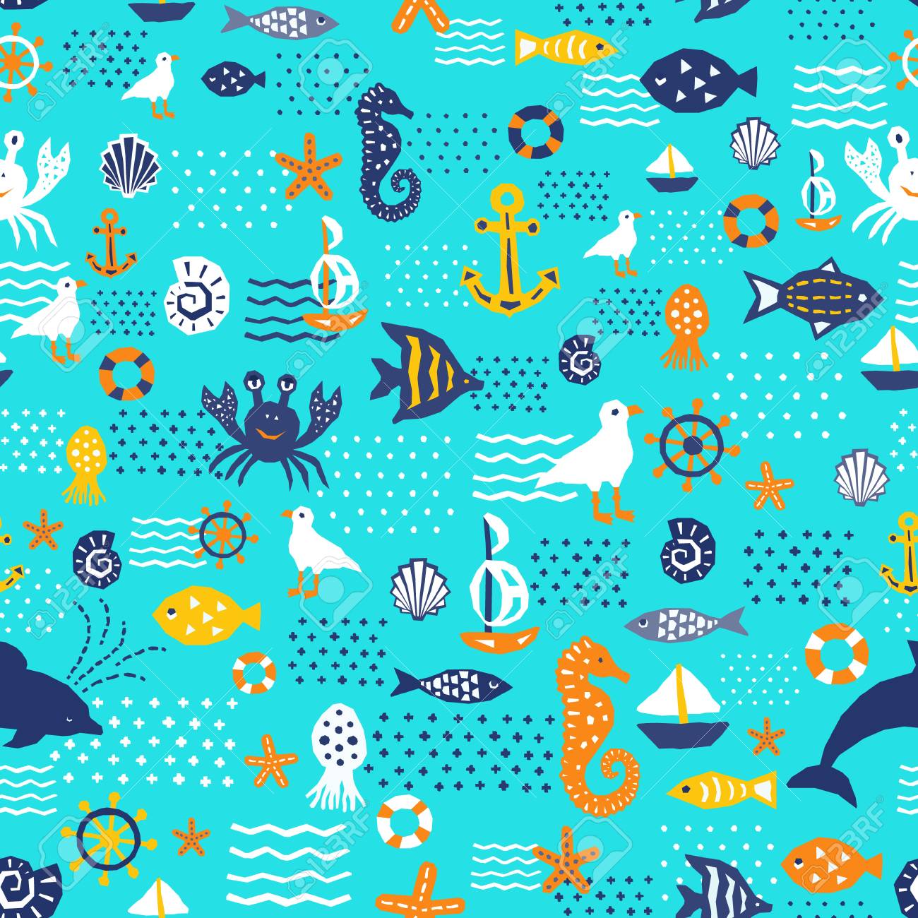 Seaworld Design Pattern Textile Childish Wallpaper Wrapping