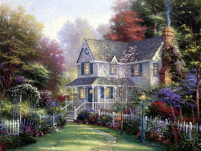 Inviting Front Porch Romantic Cottage Paintings By Thomas Kinkade