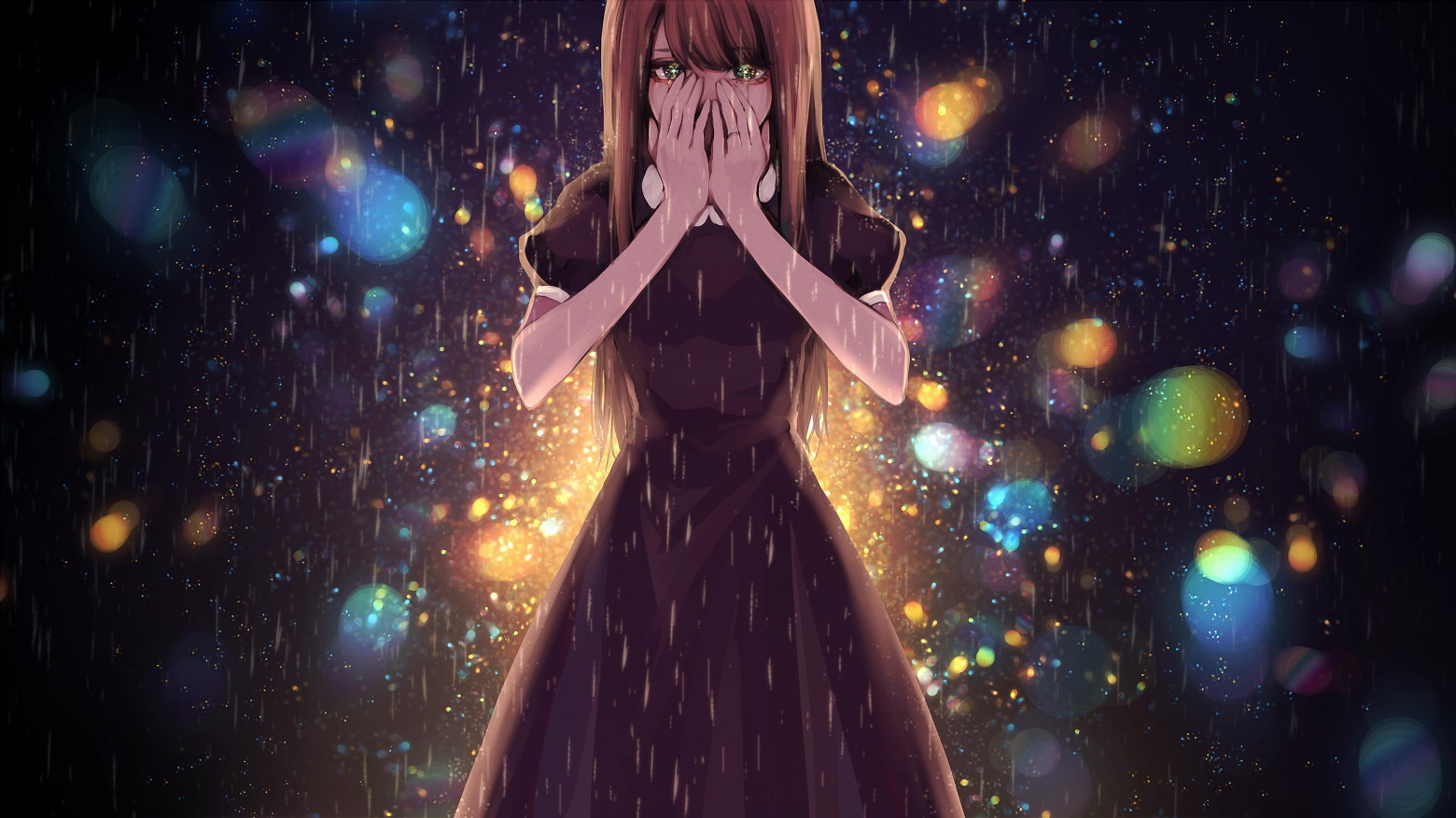 Anime Girl Crying Tears Raining Wallpaper