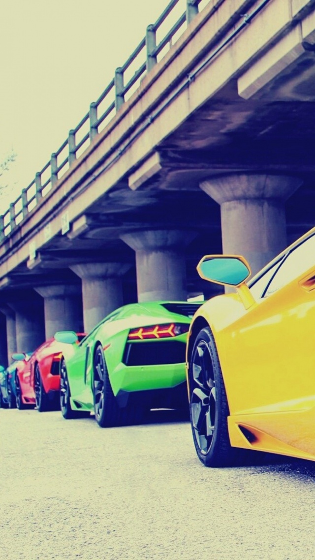 Colorful Lamborghini Supercars Under Bridge iPhone Wallpaper HD