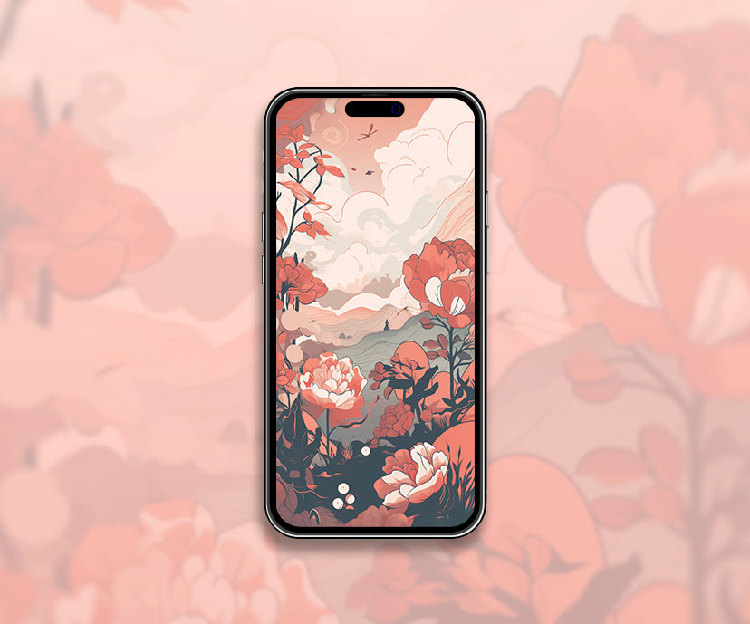 Red Flowers Clouds Aesthetic Wallpaper