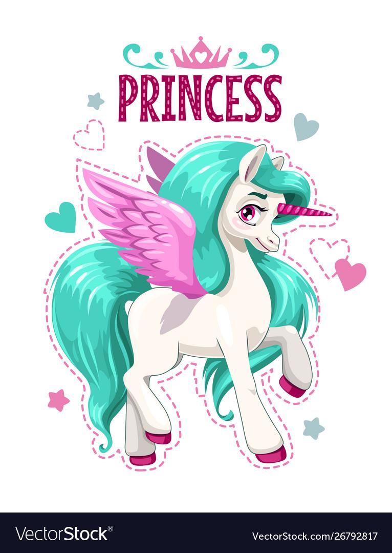 Little Cute Cartoon Unicorn Princess Vector Image