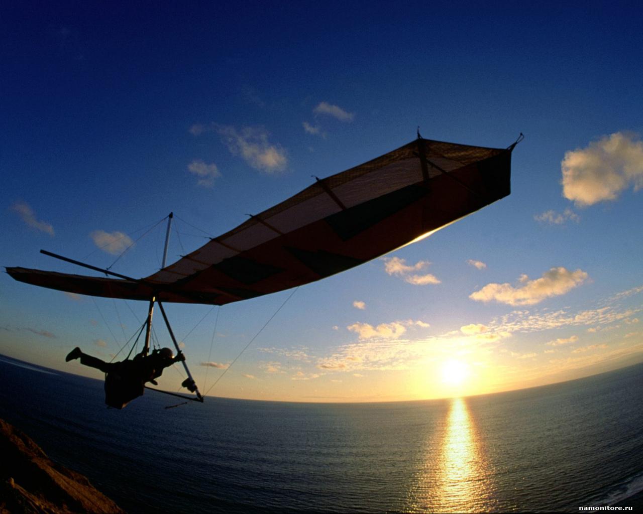 Sunset On The Sea Hang Glider Sports Sunsets