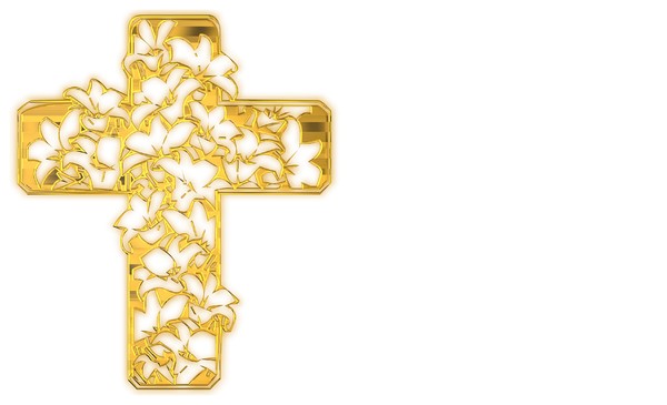 Easter Ornate Cross A Golden With Lillies On White Background