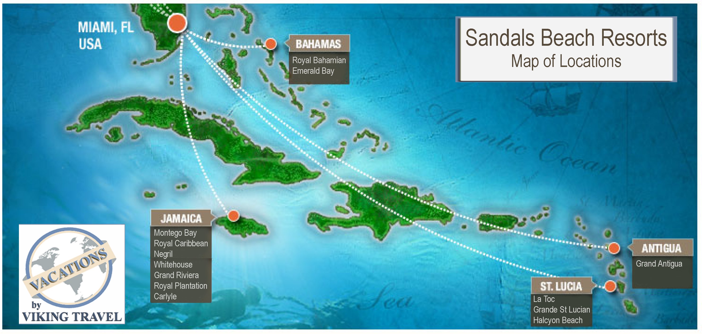 Sandals Jamaica Resorts Map. 