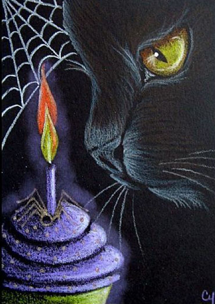 Cat Art Black Halloween By Artist Cyra R