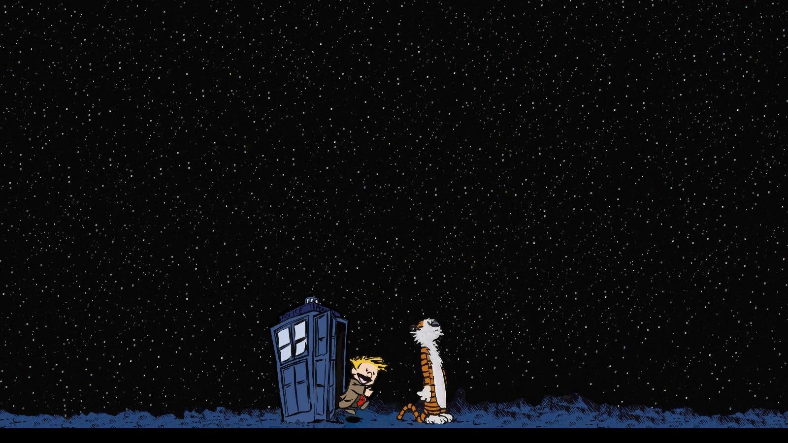 Wallpaper Night Stars Tardis Calvin And Hobbes Doctor Who