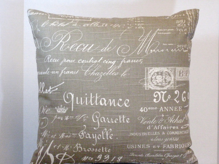 Pillow Taupe Paris Document French Script Fabric By Inches
